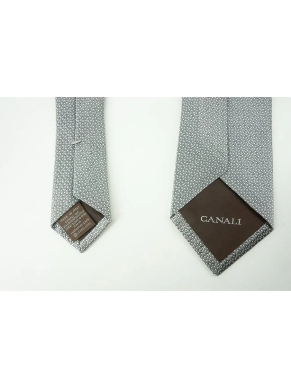 Canali Stainless Steel Ivory Botanical Looking Silk Tie Brand New With Tags